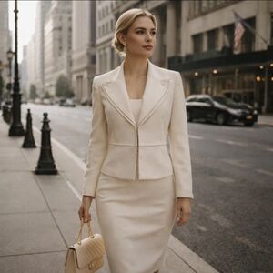 WHBM Cream Blazer Office Siren Quiet Luxury  Career Pleated-Back  Sz 4